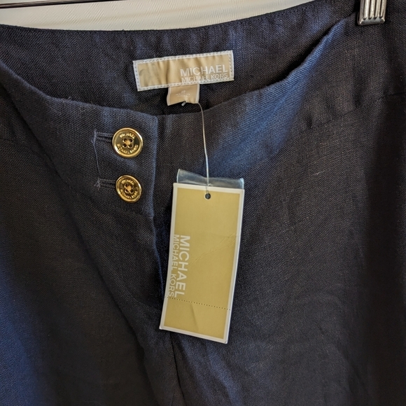 Michael Kors Wide Leg Linen Pants 2 Navy Blue Natural Fiber Dress Pant - Picture 6 of 10